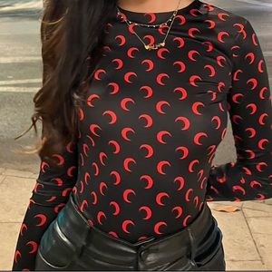 Marine Serre red second skin long sleeve moon print top size S
